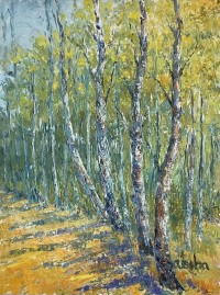 Sabiha Nasar-ud-Deen, Safeda Trees 3, 18 x 24 Inch, Oil with knife on Canvas, Landscape Painting, AC-SBND-062